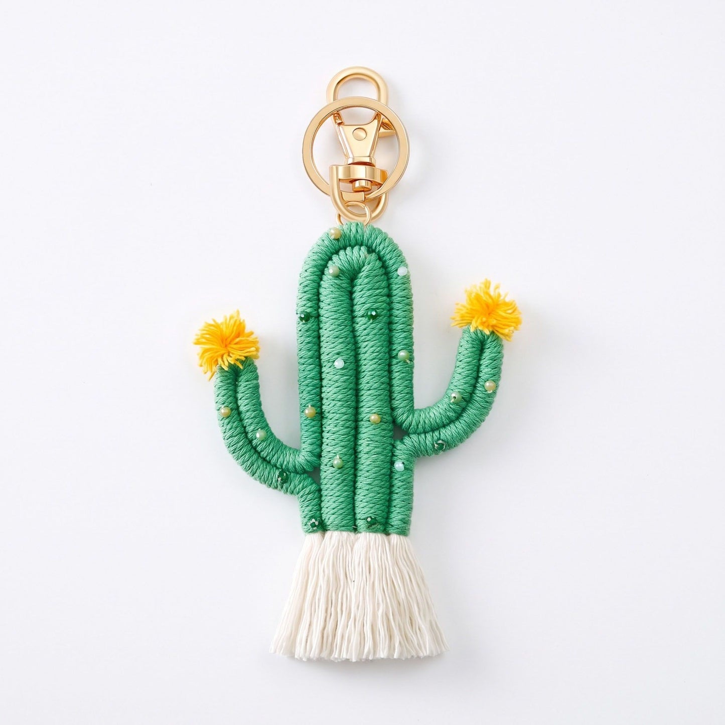 Cactus Macrame Keychain with Tassel Bag Charm