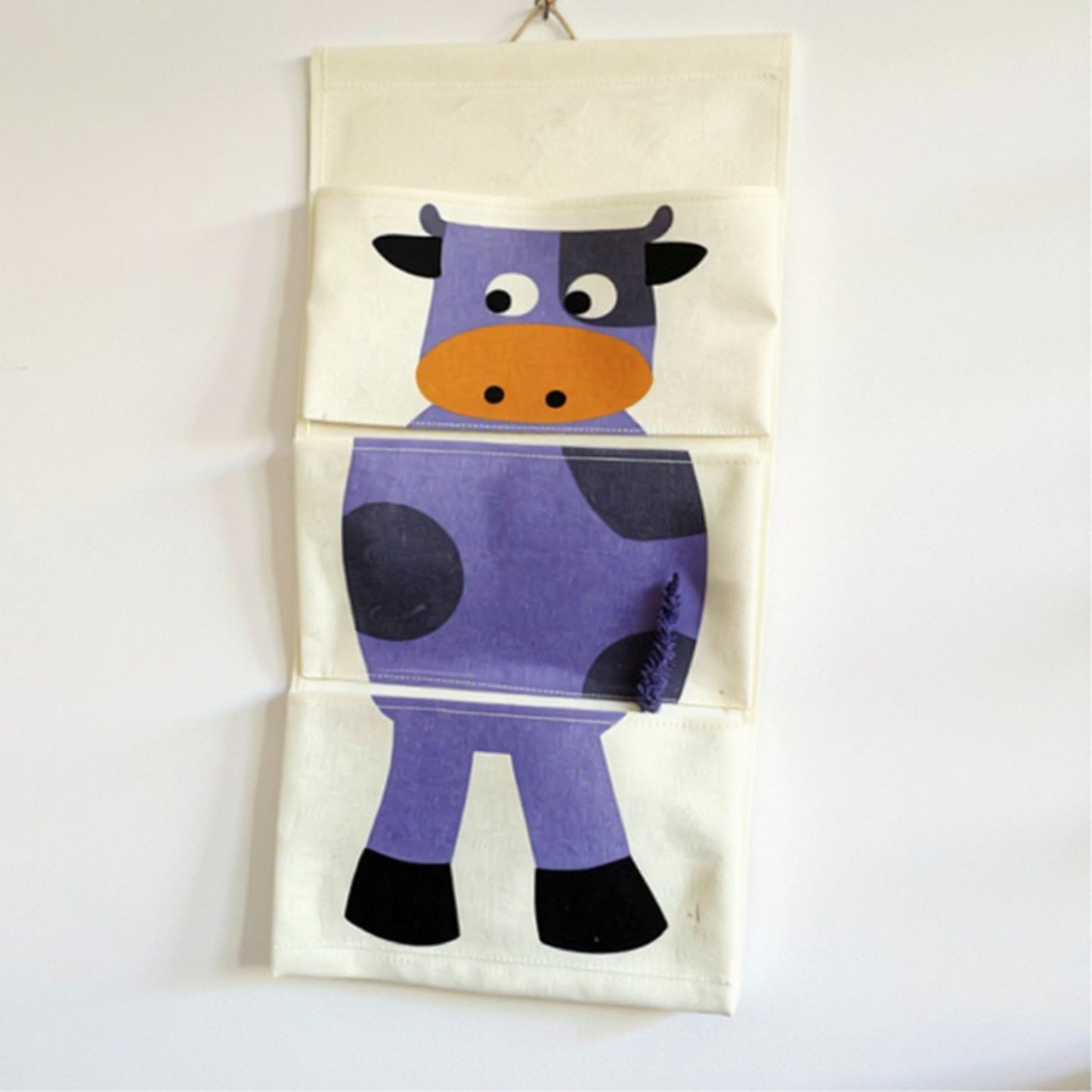 Hanging Canvas Storage Organizer with Cartoon Crocodile Design and Three Pockets 25.5x11.8 in