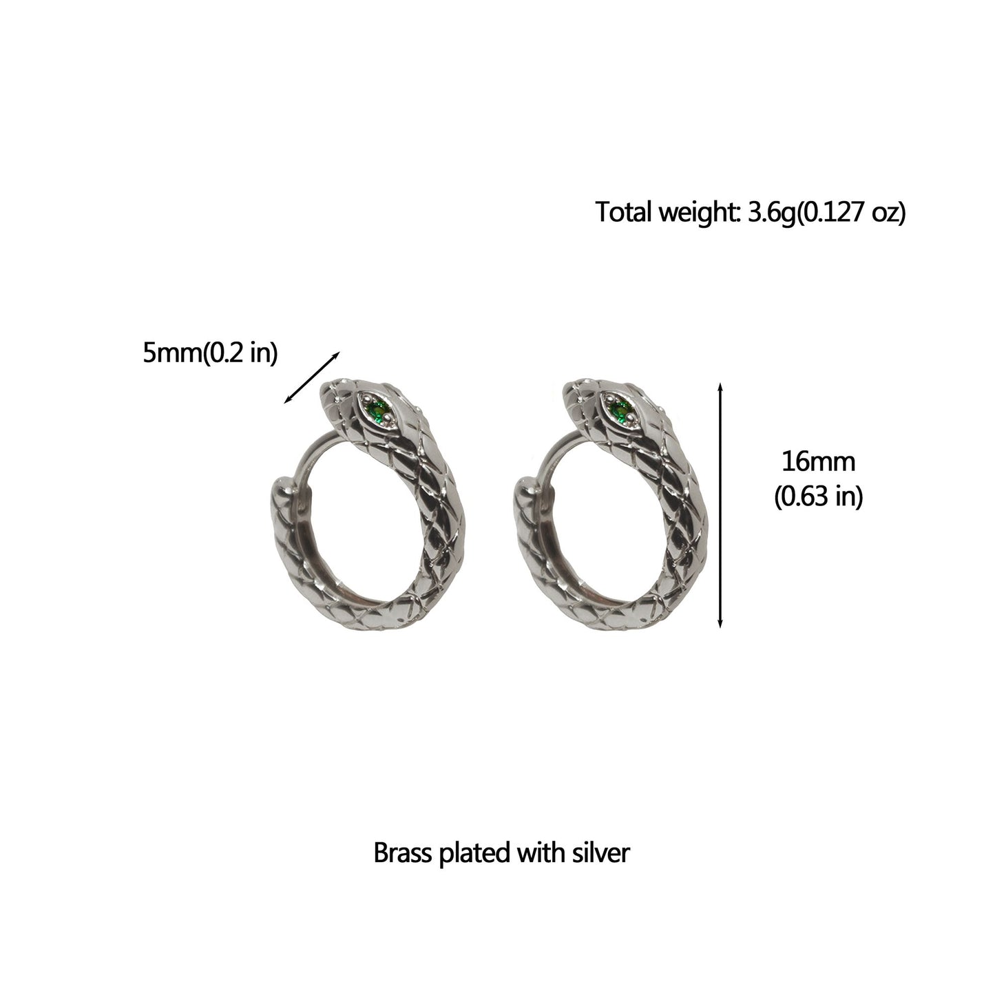 Snake-Shaped Hoop Earrings with Green Gem Eyes