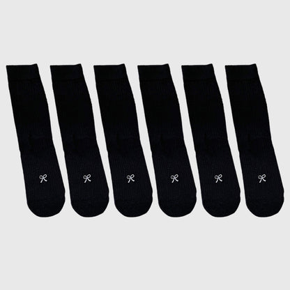 Ribbed Ankle Socks with Bow Embroidery 6Pk
