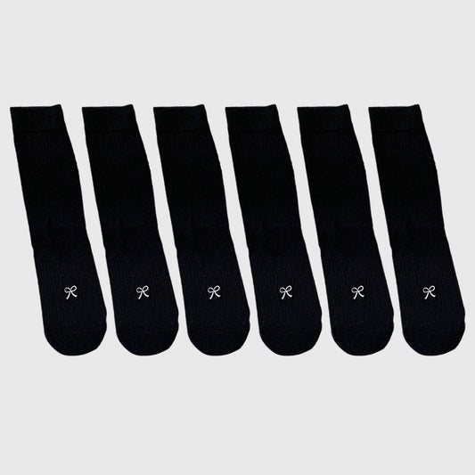 Ribbed Ankle Socks with Bow Embroidery 6Pk