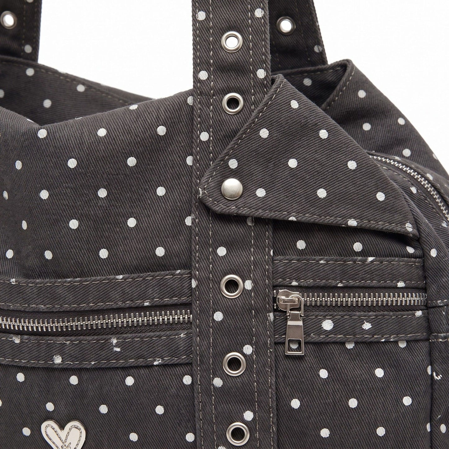 Polka Dot Multi-Pocket Shoulder Bag with Zip Closure