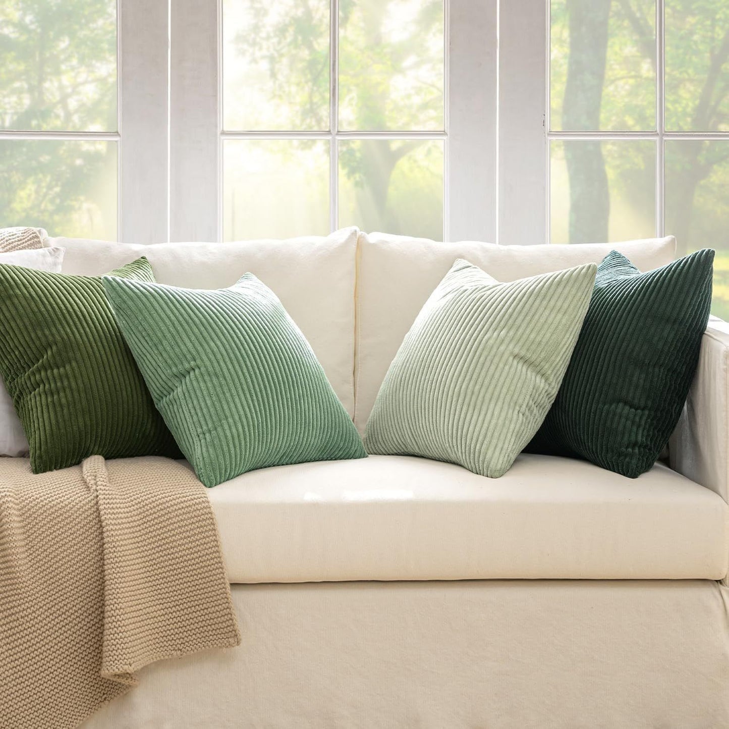 4 Pack Corduroy Throw Pillow Covers 18 x 18 Inch Wide Stripe Texture