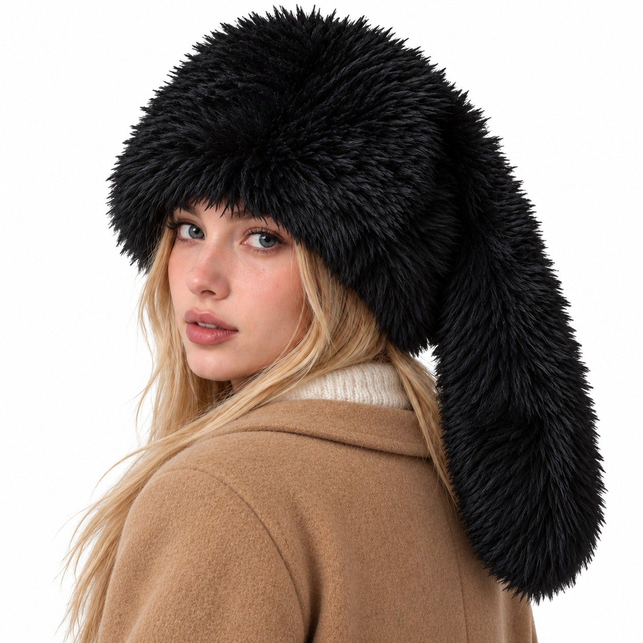 Faux Fur Trapper Hat Long Ear Flaps Plush Winter Hat