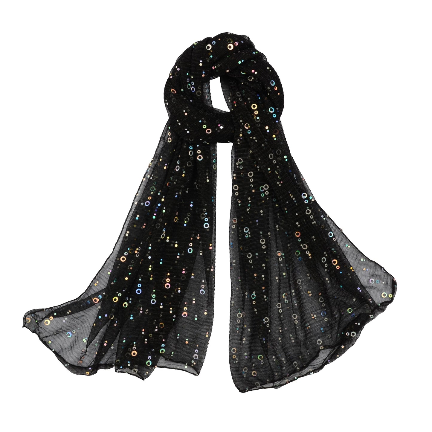 Sheer Sequin Oblong Scarf Lightweight Sparkle Mesh Shawl Wrap