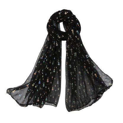 Sheer Sequin Oblong Scarf Lightweight Sparkle Mesh Shawl Wrap