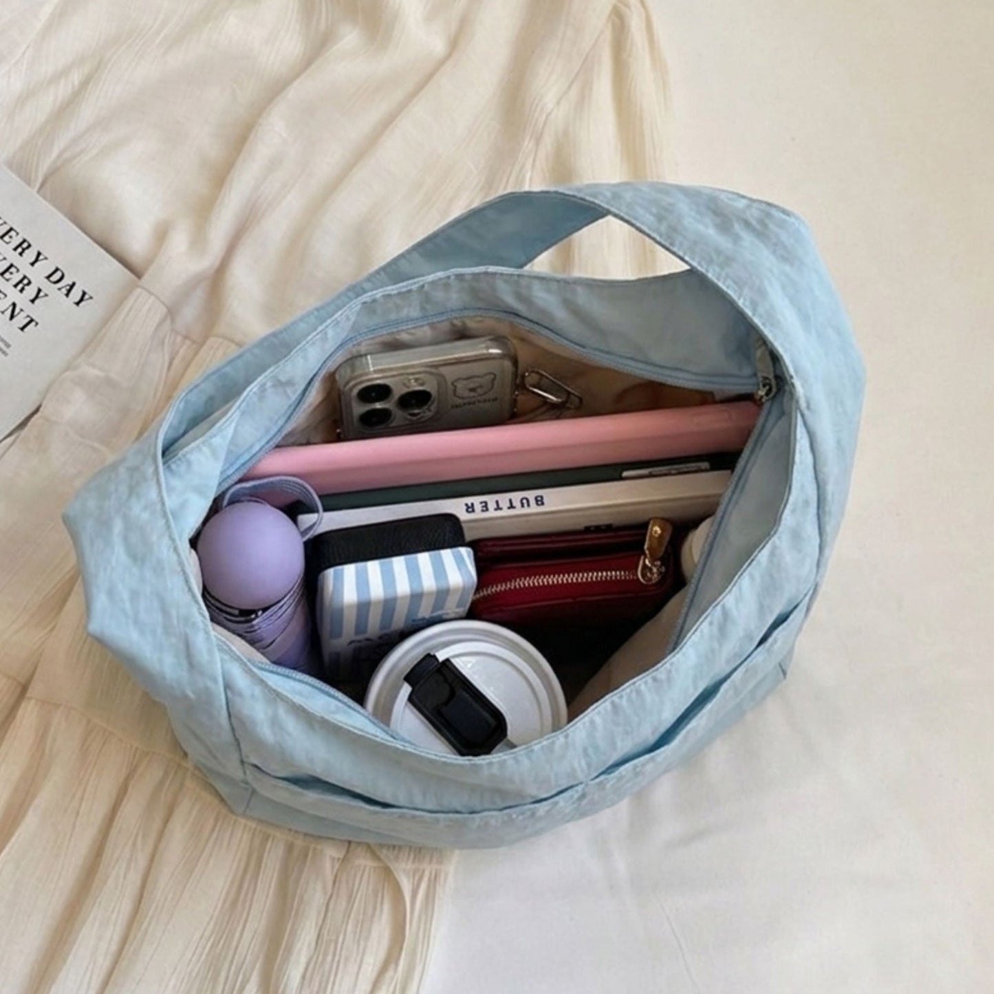 Solid Hobo Tote Bag with Soft Slouchy Shape and Shoulder Handle