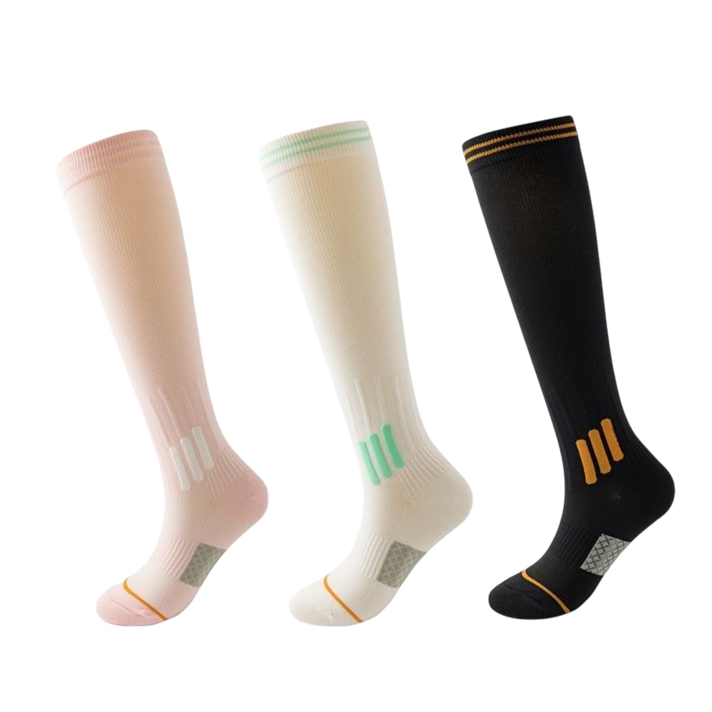 3-Pair Set Knee-High Compression Athletic Socks Breathable Anti-Slip Support Design for Running and Jump Rope