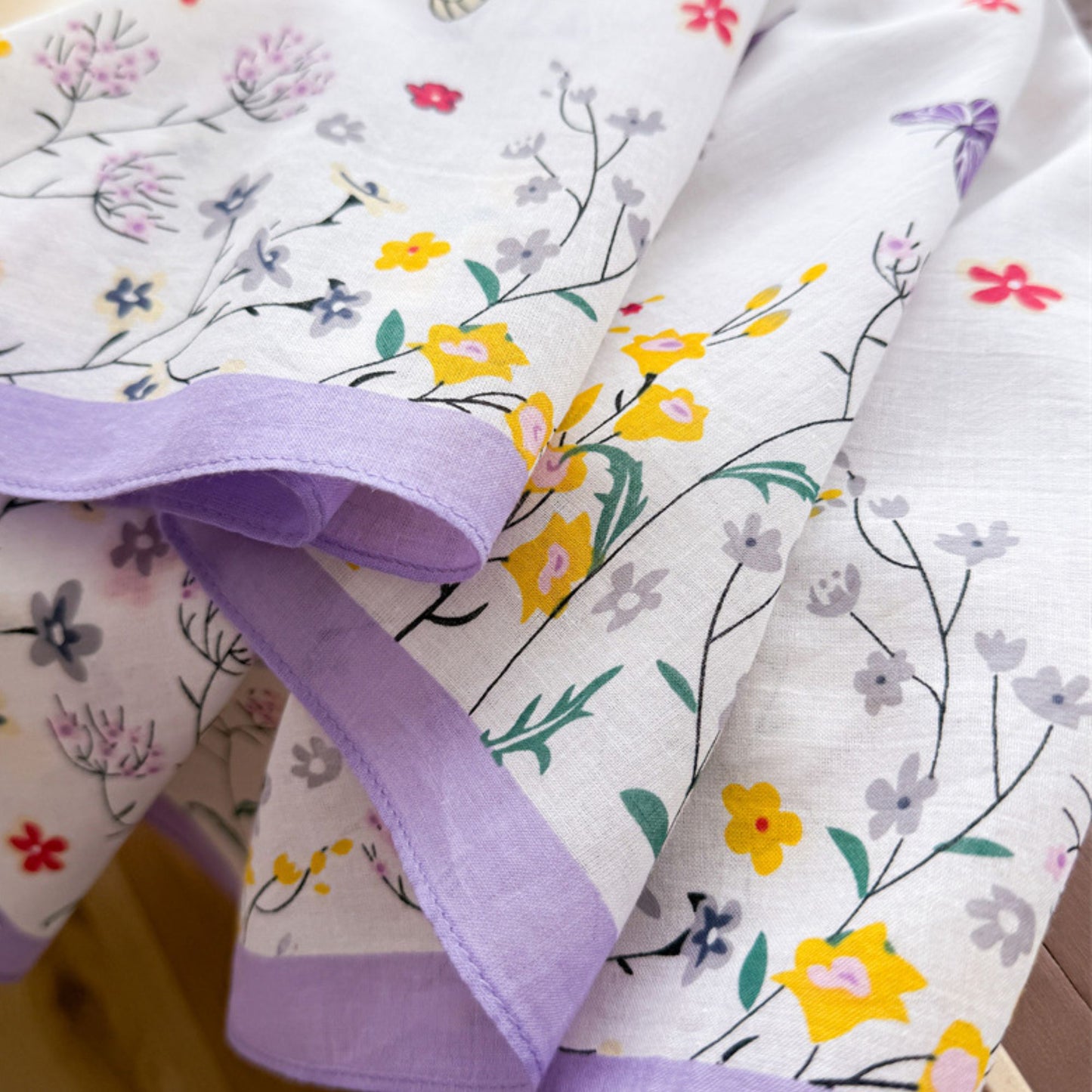 Pure Cotton Butterfly Floral Print Square Scarf Lightweight Fashion Neck Hair Scarf 25.5¡Á25.5 Inches