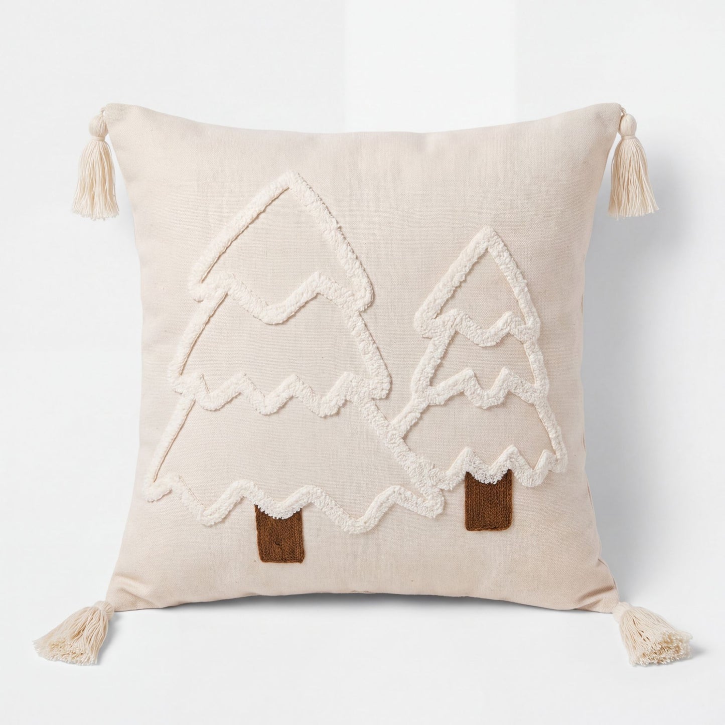 Christmas Tree Tufted Square Throw Pillow Cover with Tassels Holiday Decor