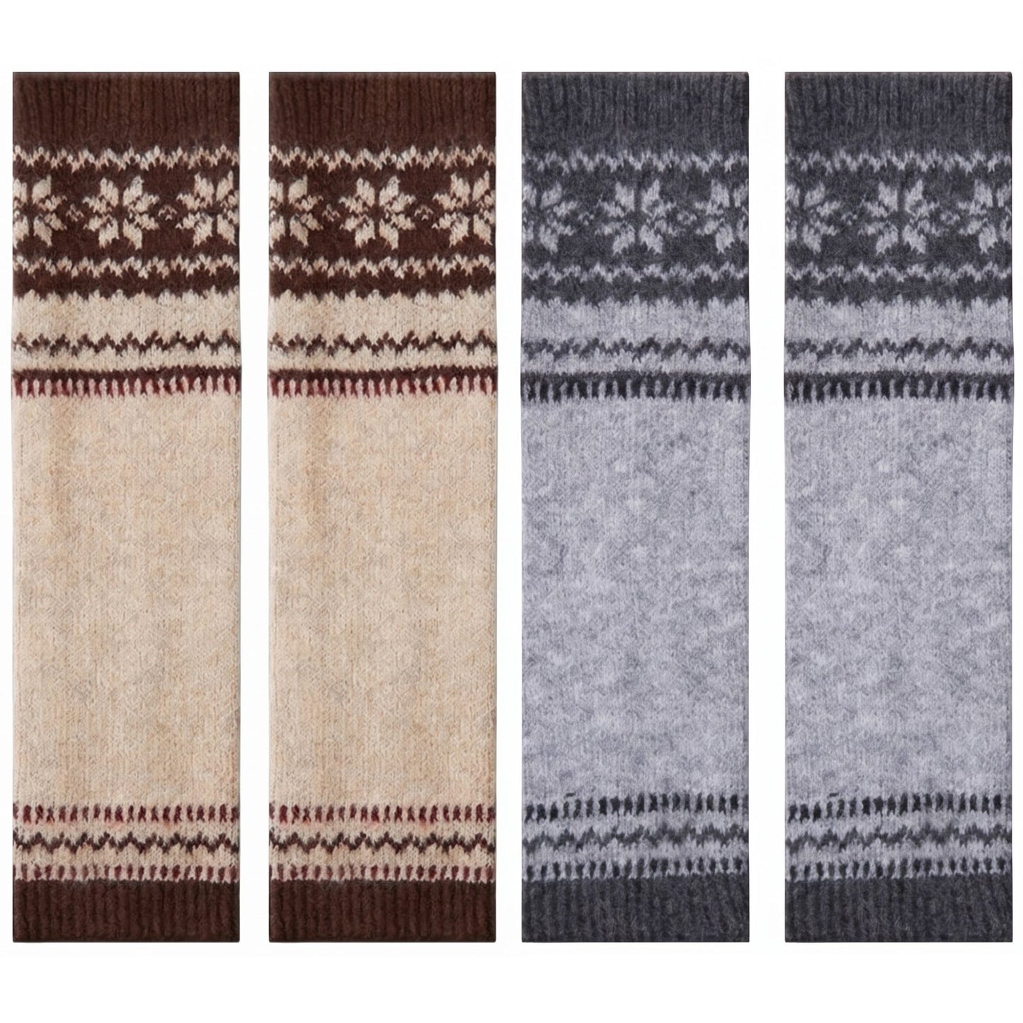 2-Pair Fair Isle Snowflake Knit Leg Warmers Set, Cozy Winter Boot Cuffs