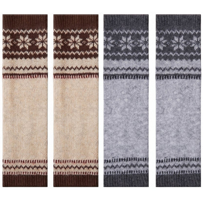 2-Pair Fair Isle Snowflake Knit Leg Warmers Set, Cozy Winter Boot Cuffs