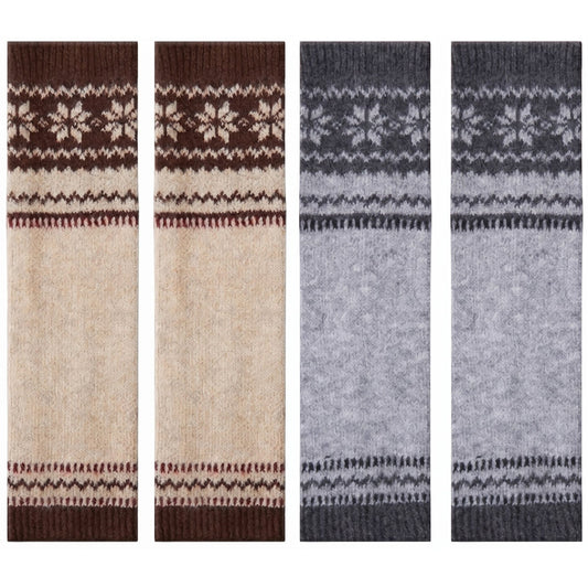 2-Pair Fair Isle Snowflake Knit Leg Warmers Set, Cozy Winter Boot Cuffs