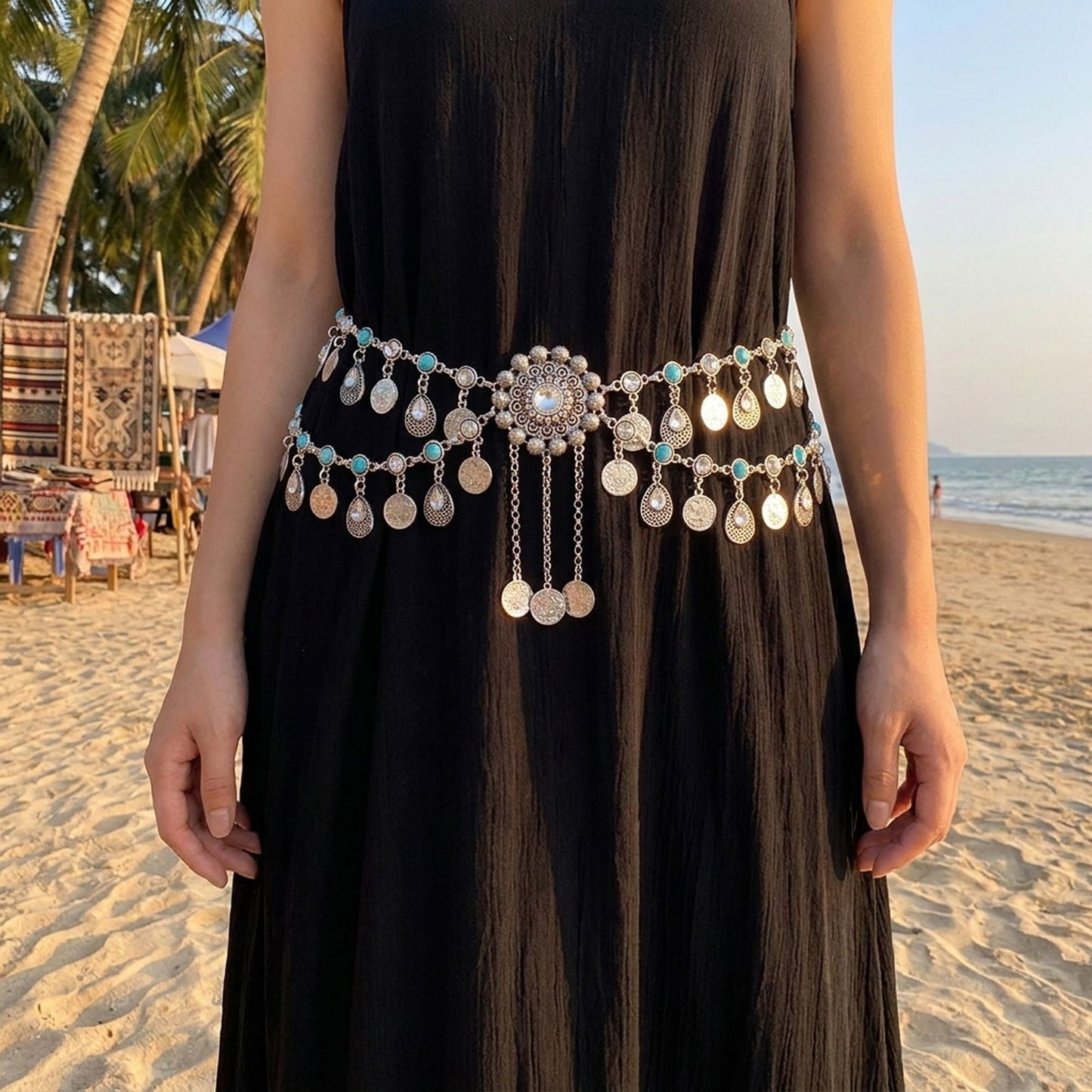 Tassel Metal Waist Chain Adjustable Layered Body Belt Statement Waist Jewelry