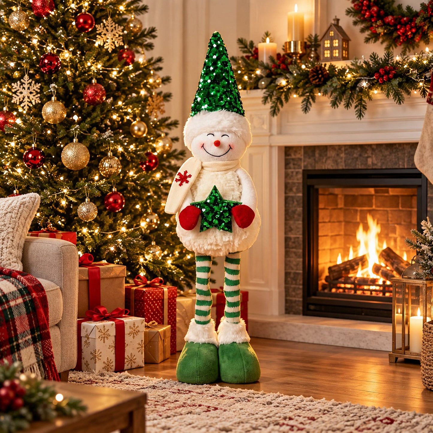 Adjustable Height Sequin Snowman Christmas Decoration