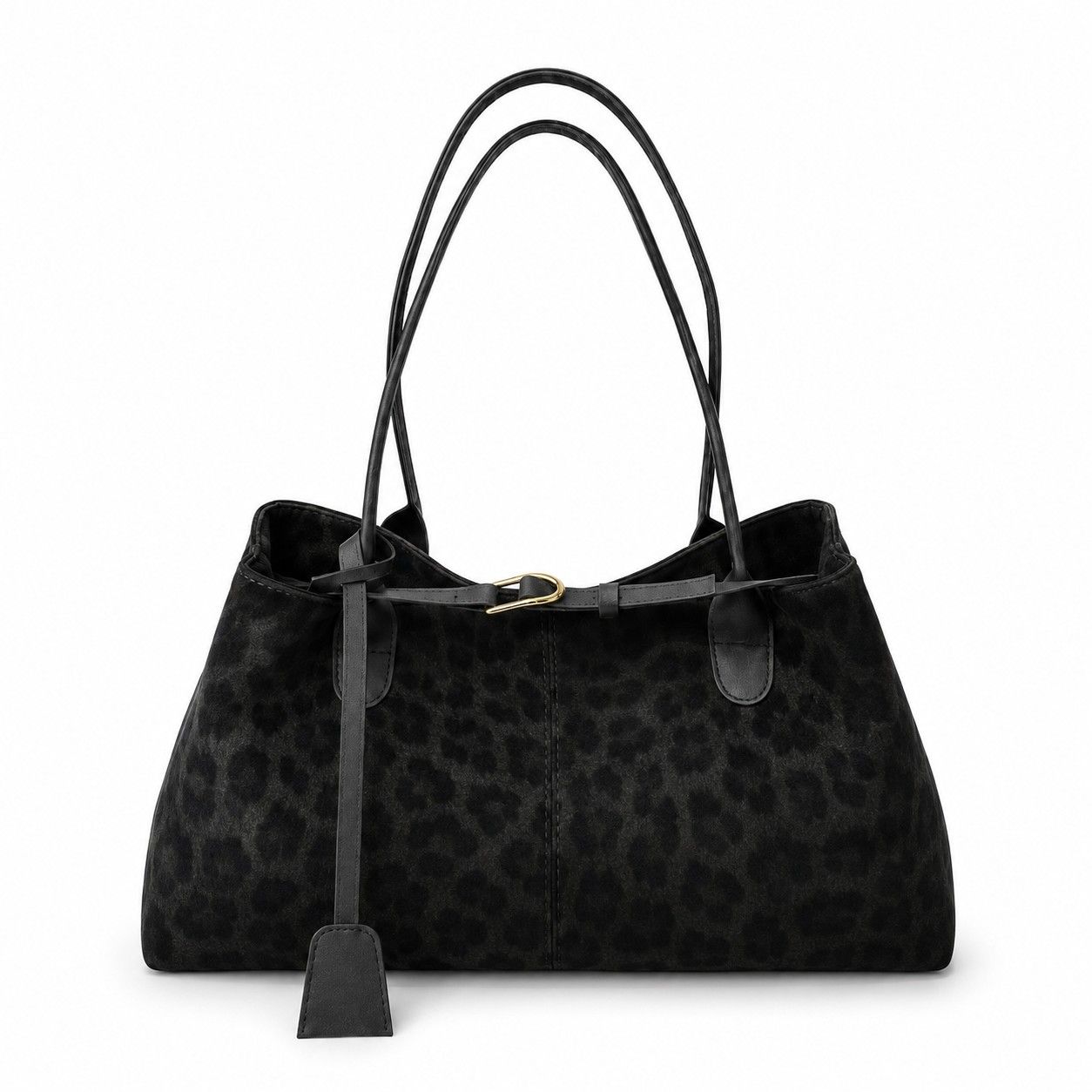 Leopard Print Shoulder Tote Bag with Magnetic Closure Buckle Detail and Tassel