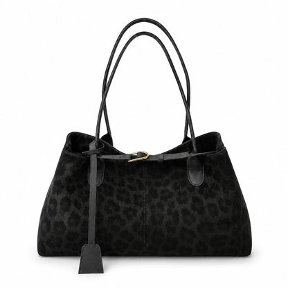 Leopard Print Shoulder Tote Bag with Magnetic Closure Buckle Detail and Tassel