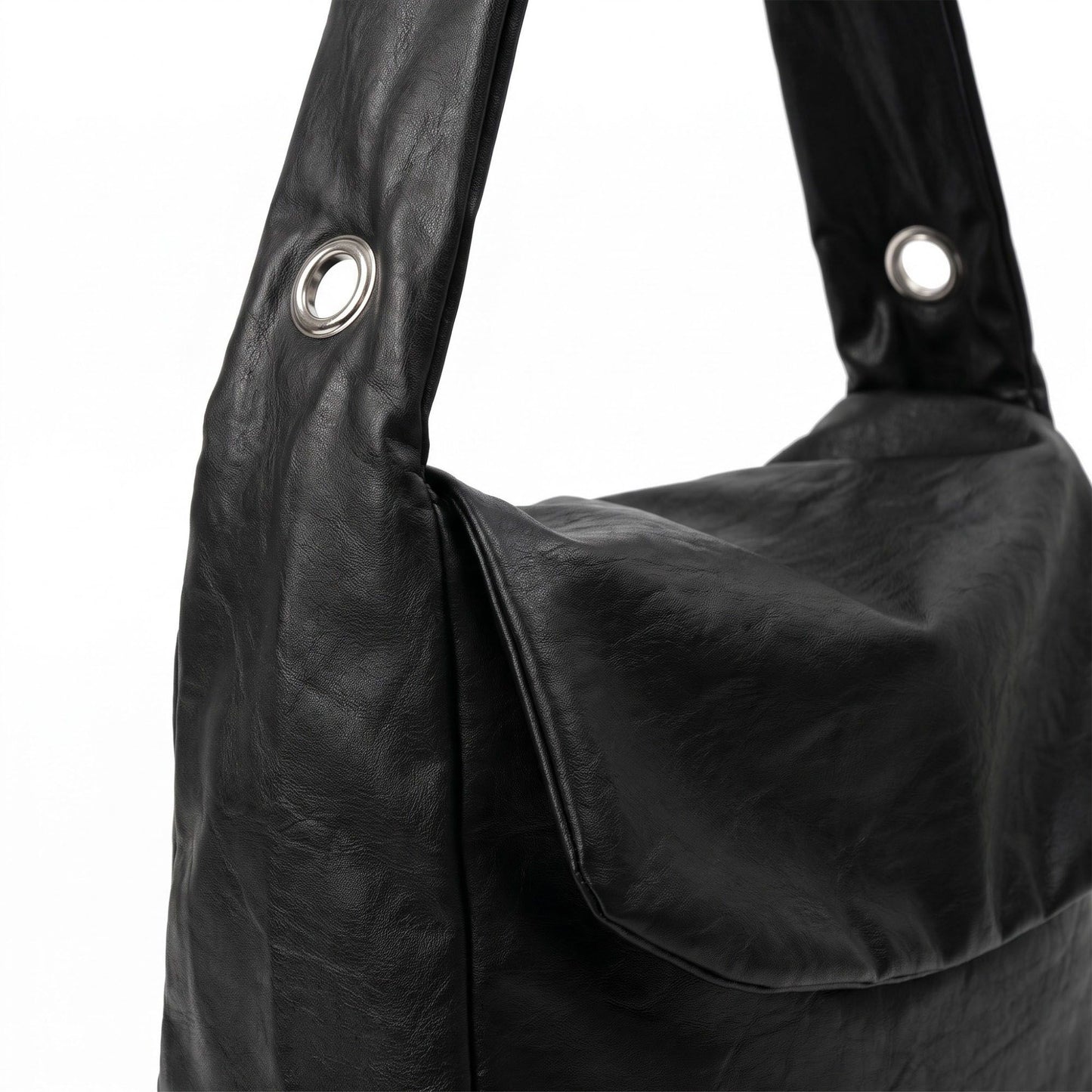 Flap Hobo Bag with Grommet Strap and Wide Shoulder Handle 11.8x9.5x4in