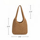 Woven Straw Tote Bag Large Capacity Zip Top Shoulder Carryall with Interior Pocket