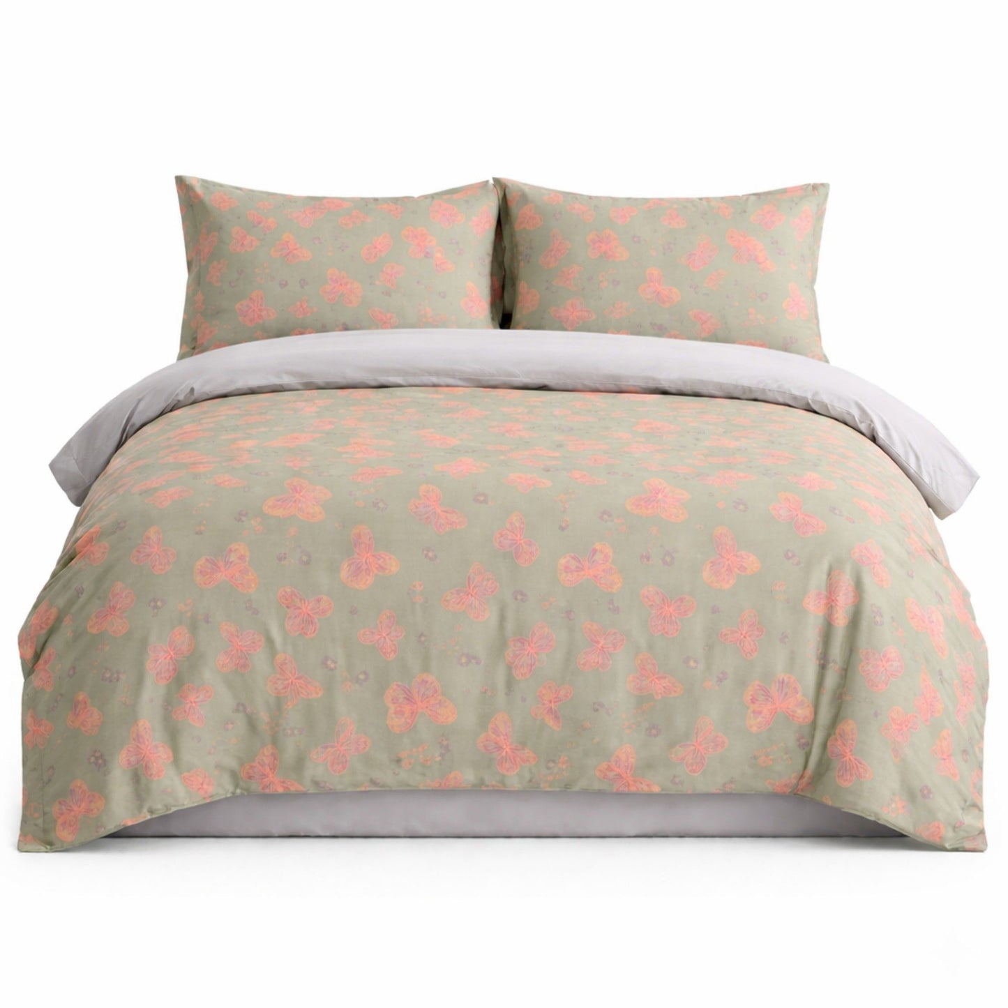 4-Piece Cotton Bedding Set with Butterfly Print Duvet Cover and Pillowcases