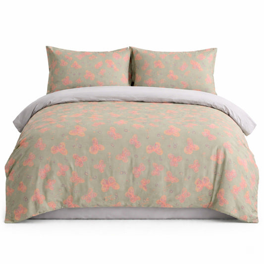 4-Piece Cotton Bedding Set with Butterfly Print Duvet Cover and Pillowcases