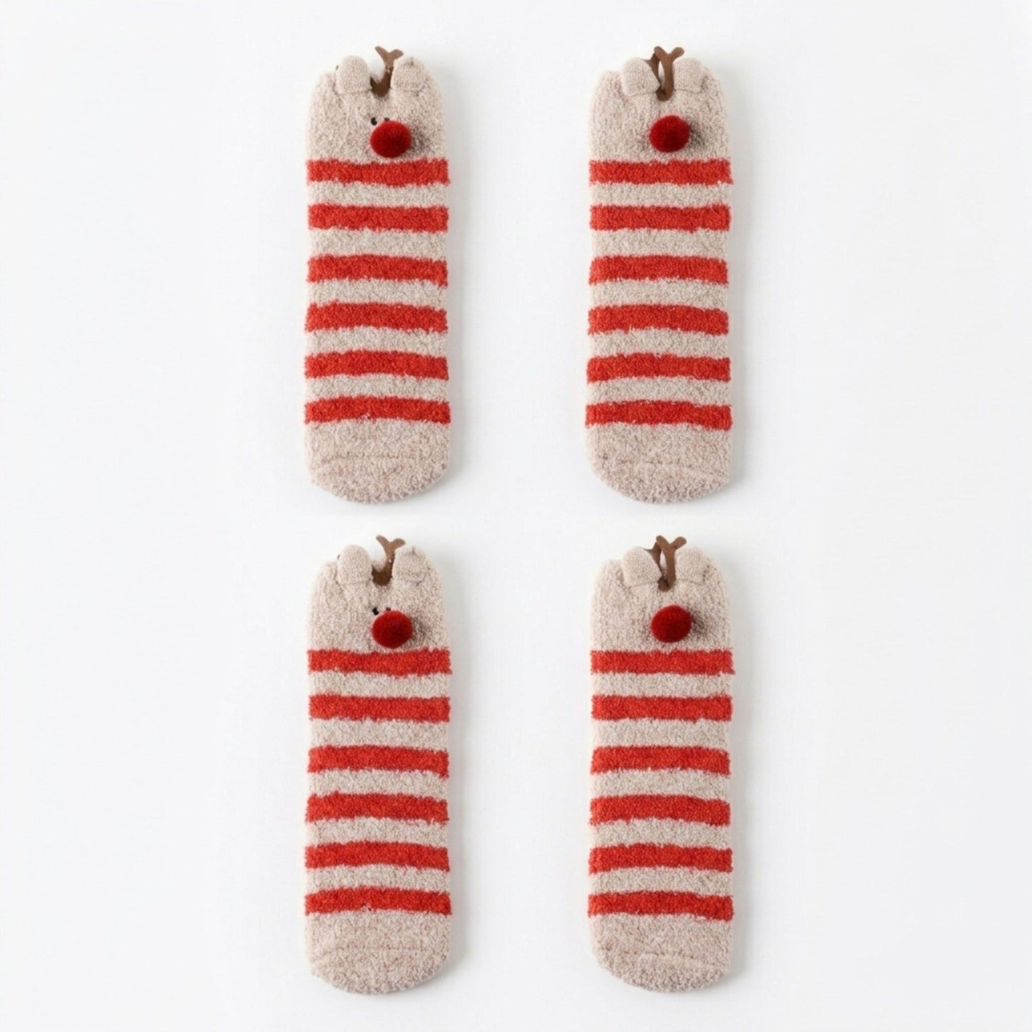 Fuzzy Reindeer Crew Socks 2 Pair US 5-10.5