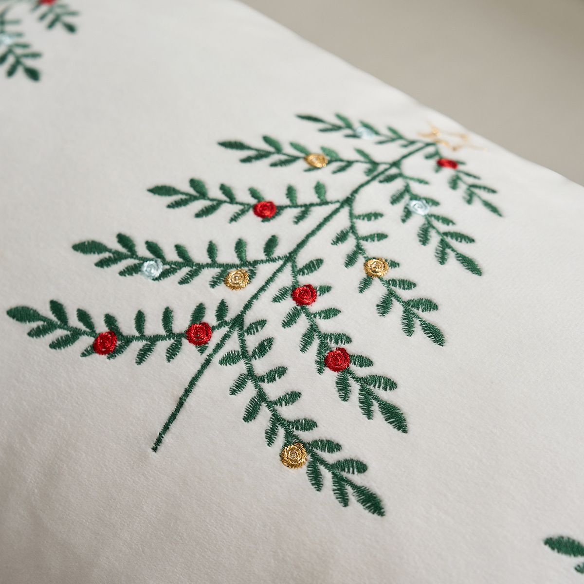 Christmas Tree Embroidered Plush Lumbar Throw Pillow Cover 12 x 20 Inch 1 Pack