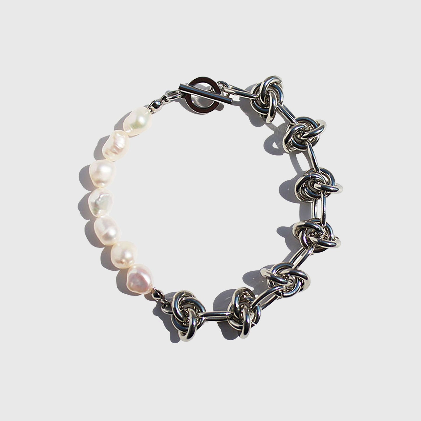 Women's Freshwater Pearl Bracelet - Chunky Knot Chain T-Bar Clasp Bracelet for Elegant Casual & Formal Wear