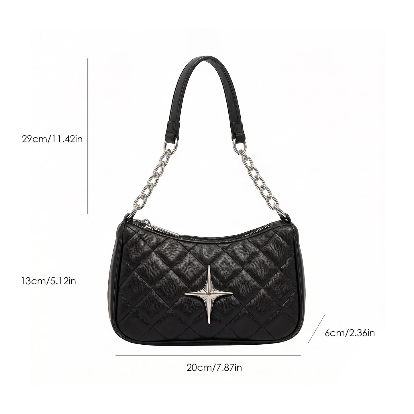 Quilted Shoulder Bag with Chain Strap and Star Accent