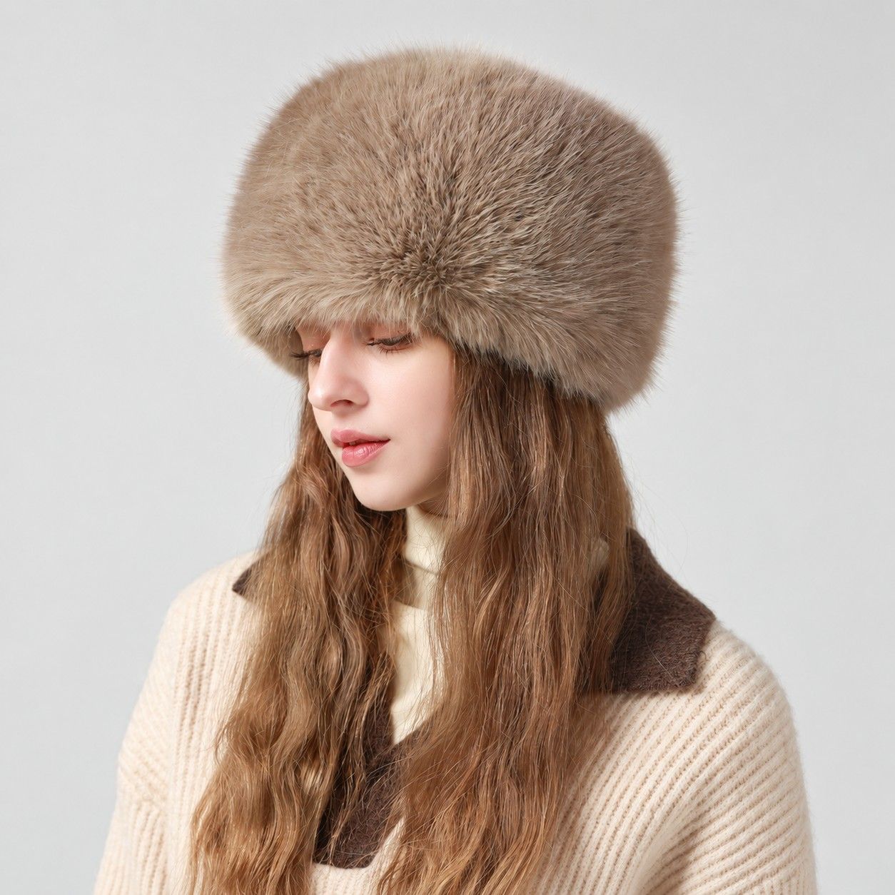 Faux Fur Pillbox Hat Soft Plush Brimless Winter Fashion Cap