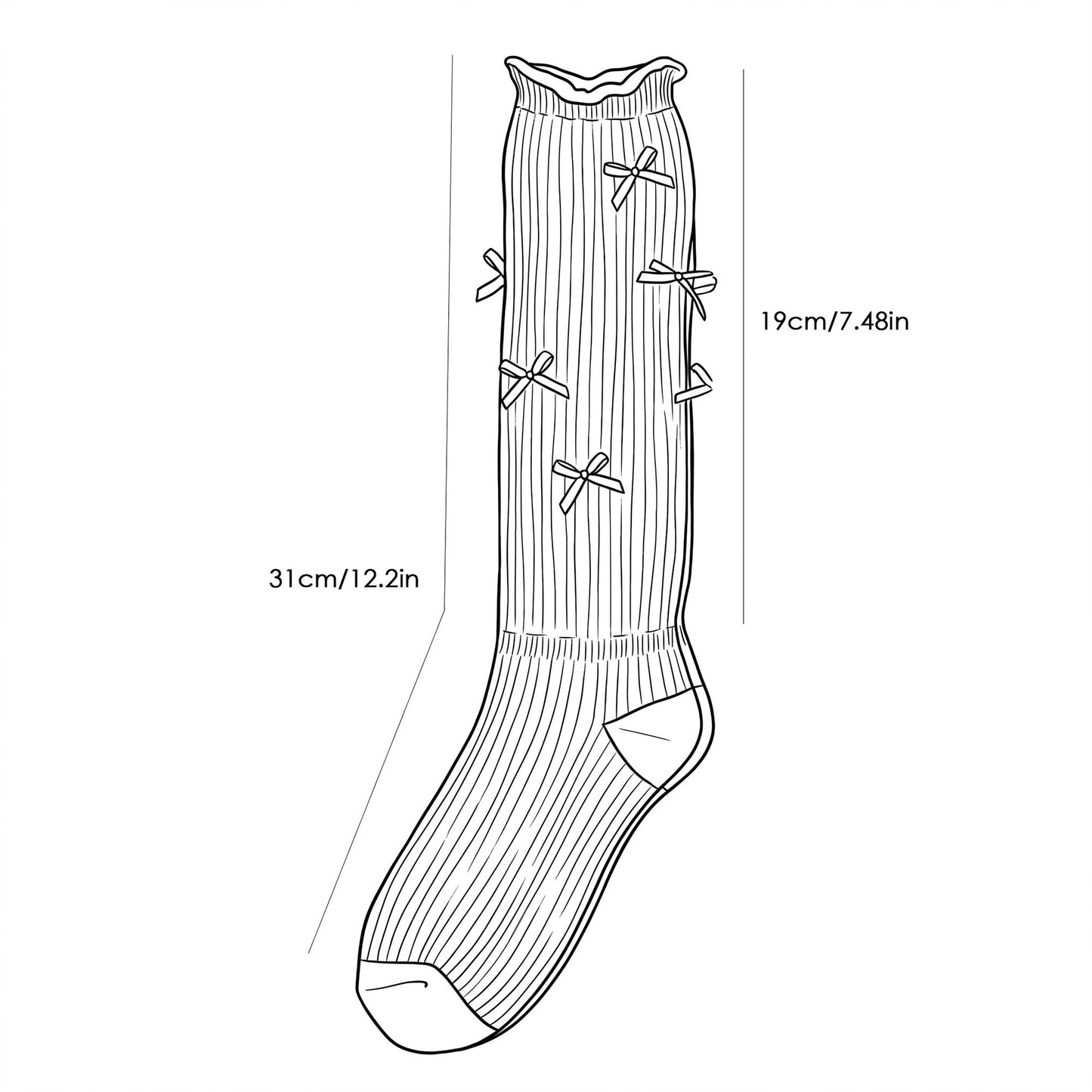 4-Pair Balletcore Ribbon Bow Knee High Socks Set, Ruffled Cuff Long Socks