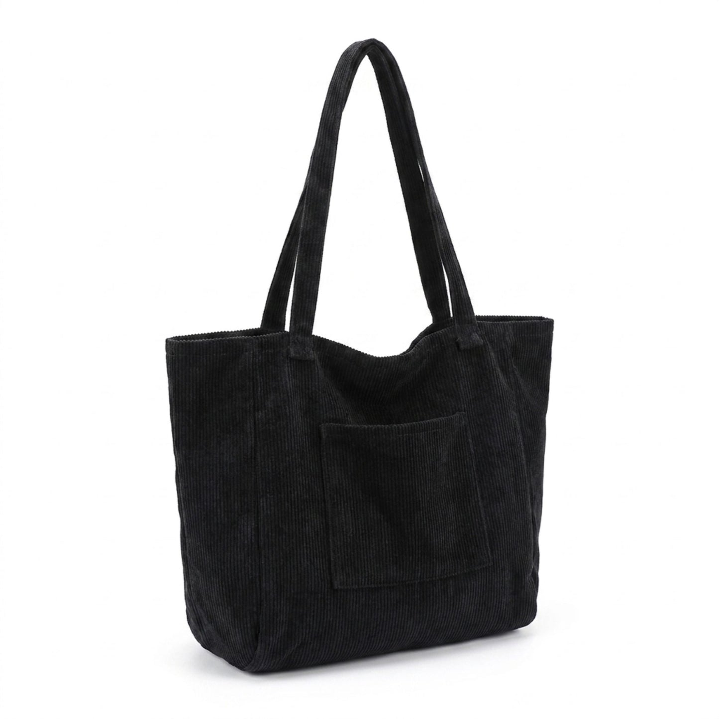 Corduroy Tote Bag Large Capacity Shoulder Bag with Front Pocket