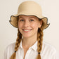 Women's Woven Floppy Bucket Hat with Scalloped Brim Edge Detail
