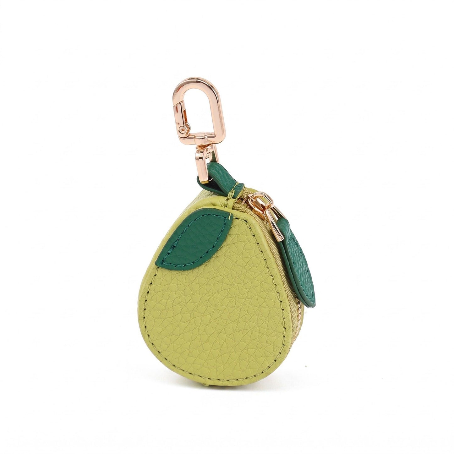 Pear Pouch Bag Charm with Zipper Closure and Gold Tone Clip