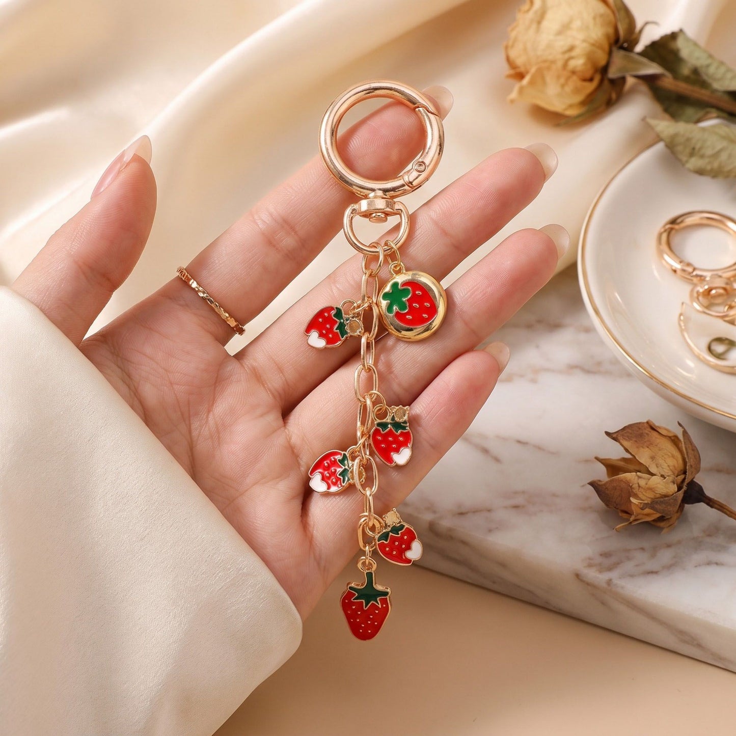 Enamel Fruit & Vegetable Multi-Charm Bag Charm Key Chain 3-Piece Set