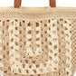 Woven Crochet Tote Bag with Openwork Panel Design Leather Shoulder Strap Lightweight Knit Handbag
