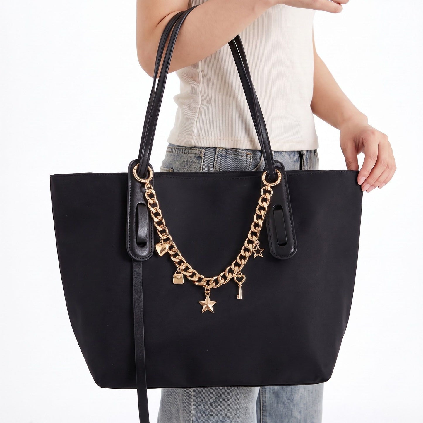 Decorative Chain Bag Strap with Charms and Ring Clasps