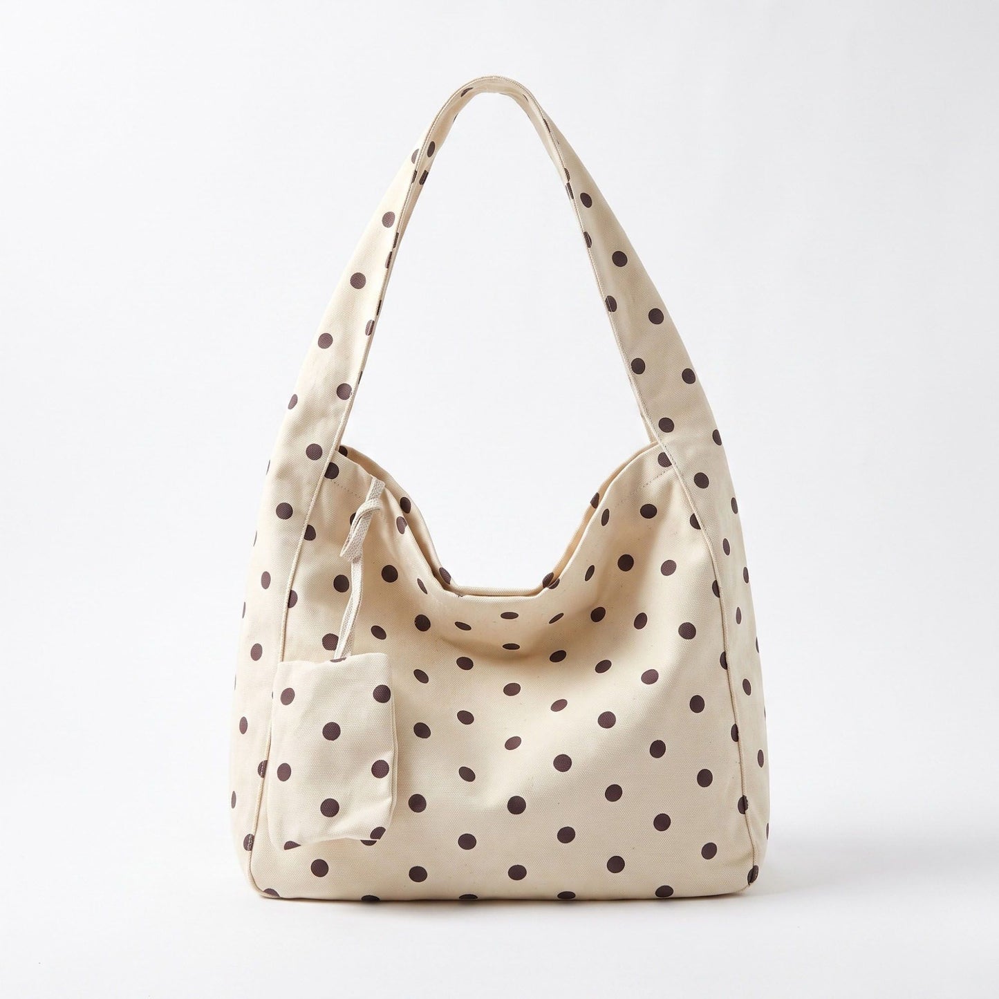 Polka Dot Hobo Tote Bag with Wide Shoulder Strap and Matching Pouch 12.5x13x5.5in