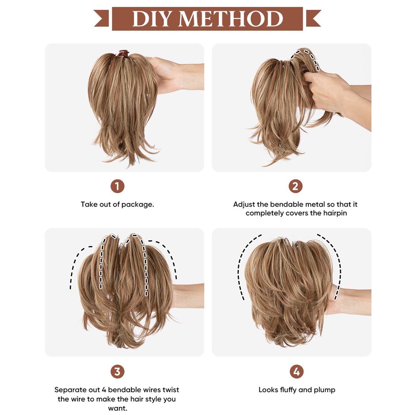 Short Tousled Layered Ponytail Hairpiece with Claw Clip Heat Resistant Synthetic Hair Natural Texture