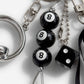 8 Ball Dice Charm Keychain with Headphone Pendant Ribbon Tassel Bag Charm Key Ring Accessory