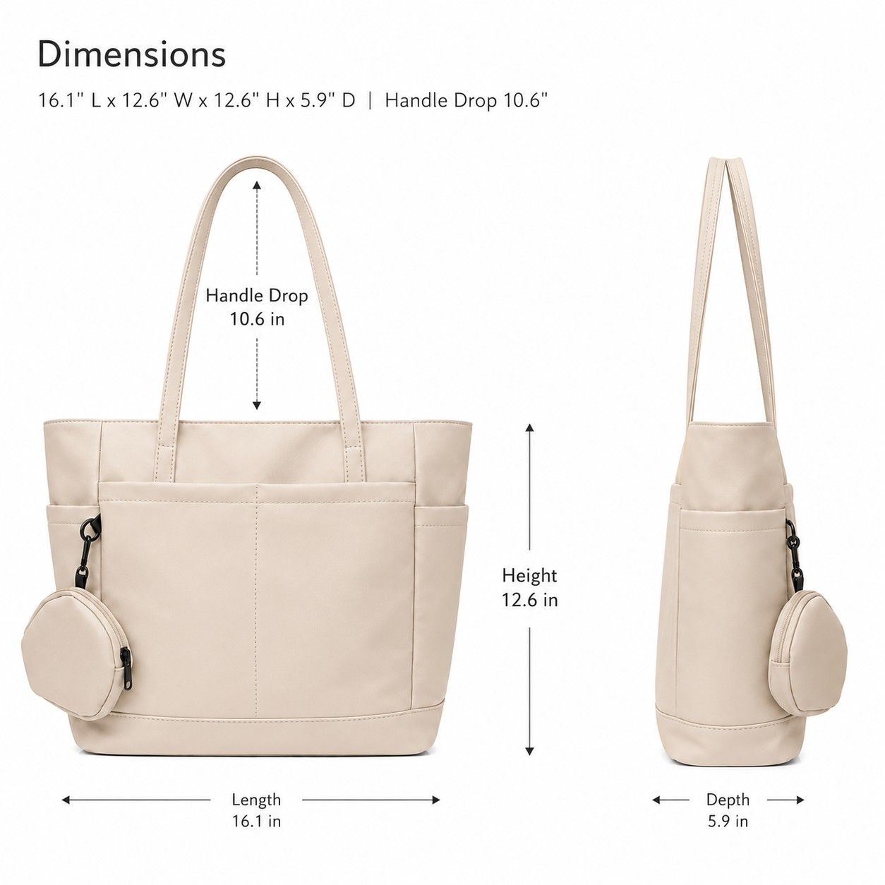 Large Capacity Tote Bag with Zip Closure Spacious Shoulder Bag Lightweight Daily Bag