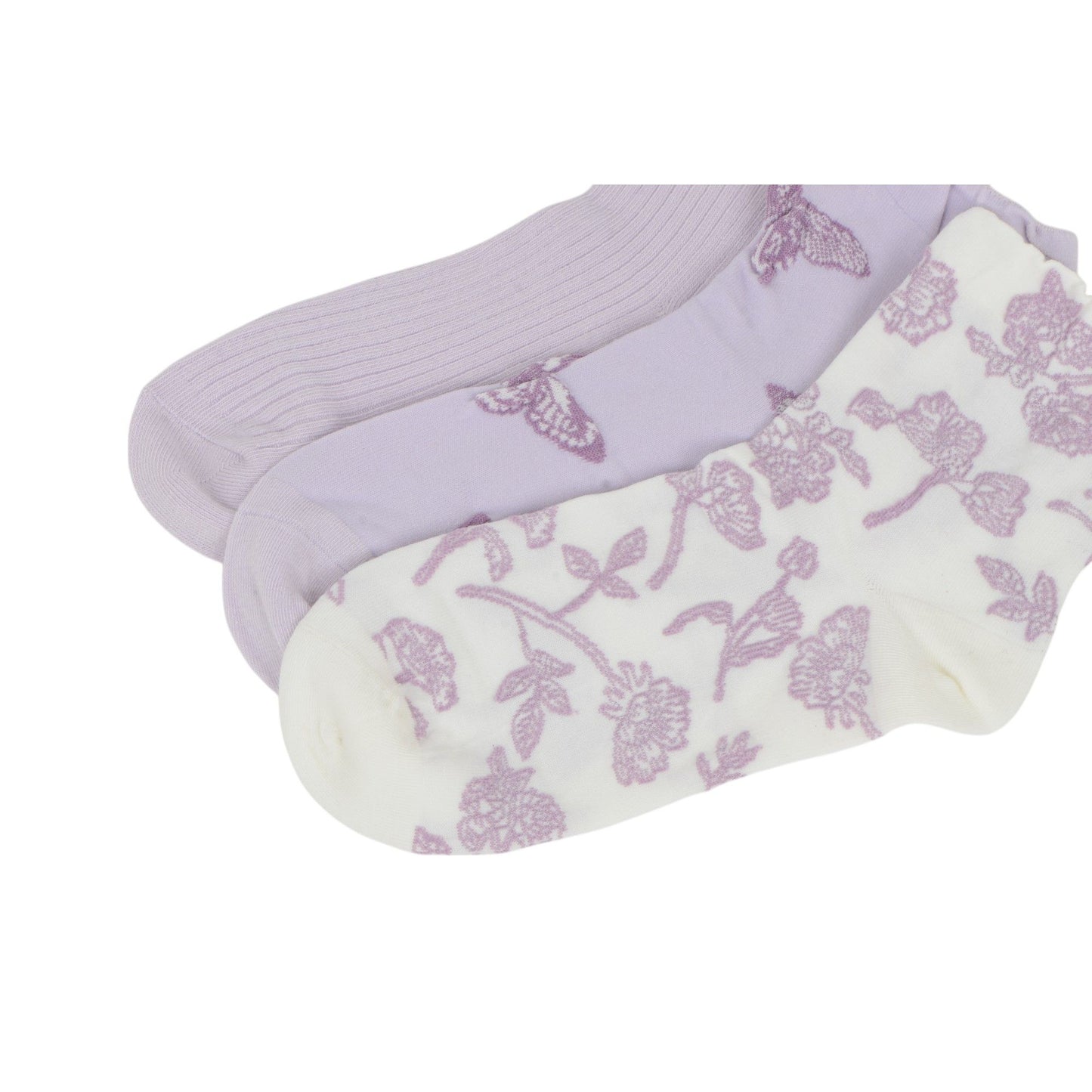 Renaissance Women 3-Pair Ankle Socks Set Assorted Patterns Featuring Colorblock, Cartoon Characters, and Butterfly Prints