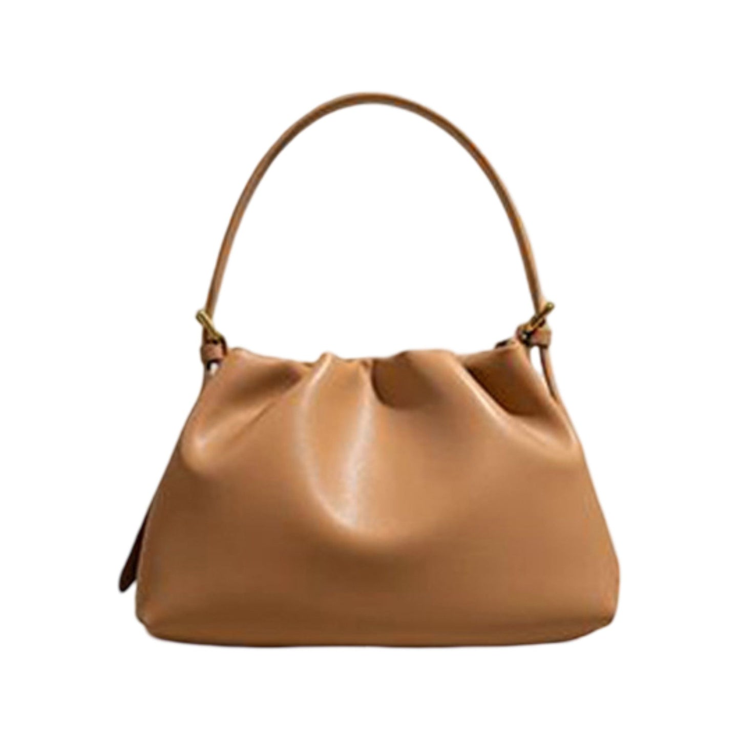 Gathered Leather Shoulder Pouch with Adjustable Strap Soft Pleated Silhouette and Minimalist Design