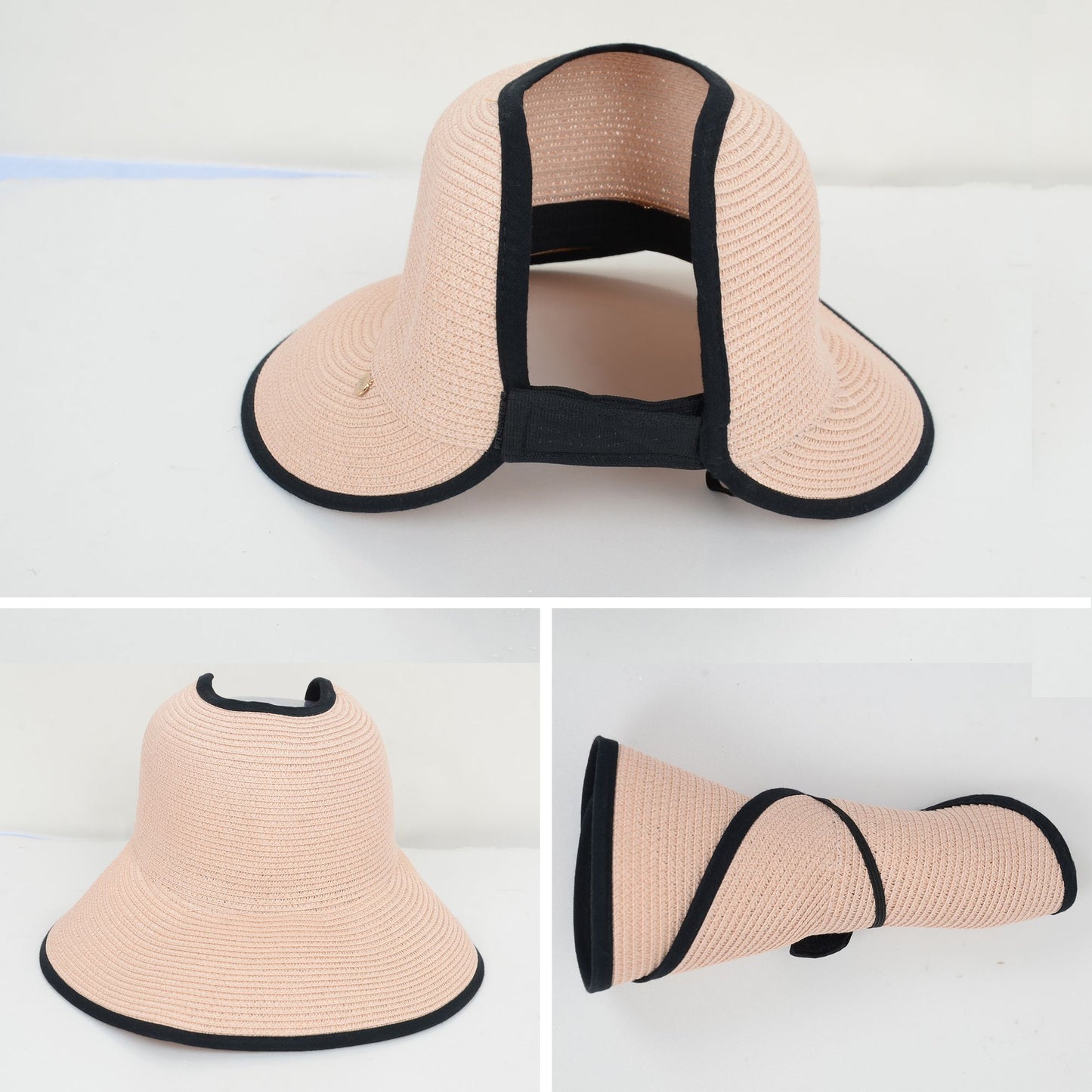 Roll Up Wide Brim Visor Sun Hat with Ponytail Hole and UV Protection Lightweight Packable Foldable Summer Cap