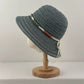 Crochet Bucket Hat Lightweight Breathable Straw Sun Hat with Woven Band