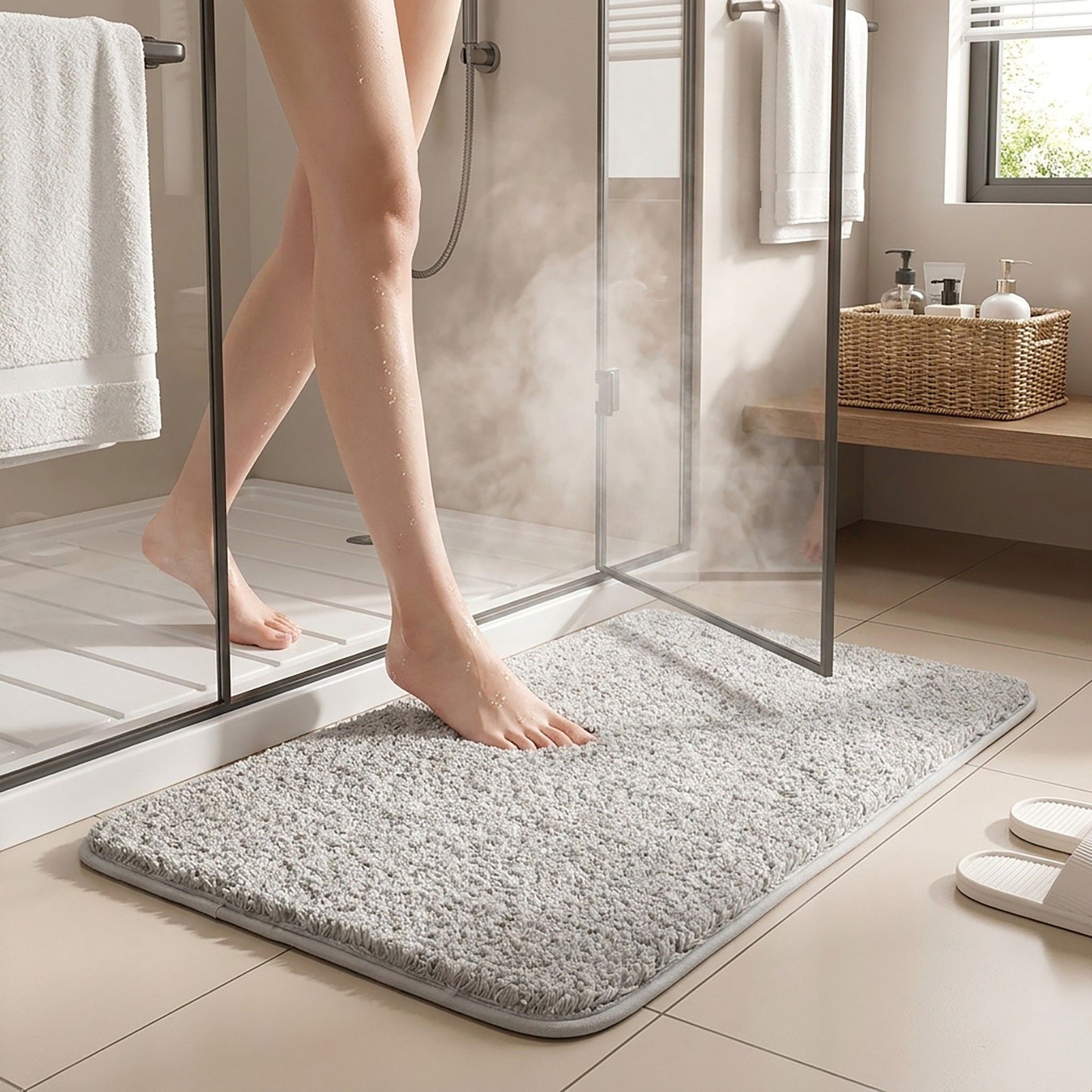 Plush Shag Bath Mat with Soft Pile Texture and Non Slip Backing