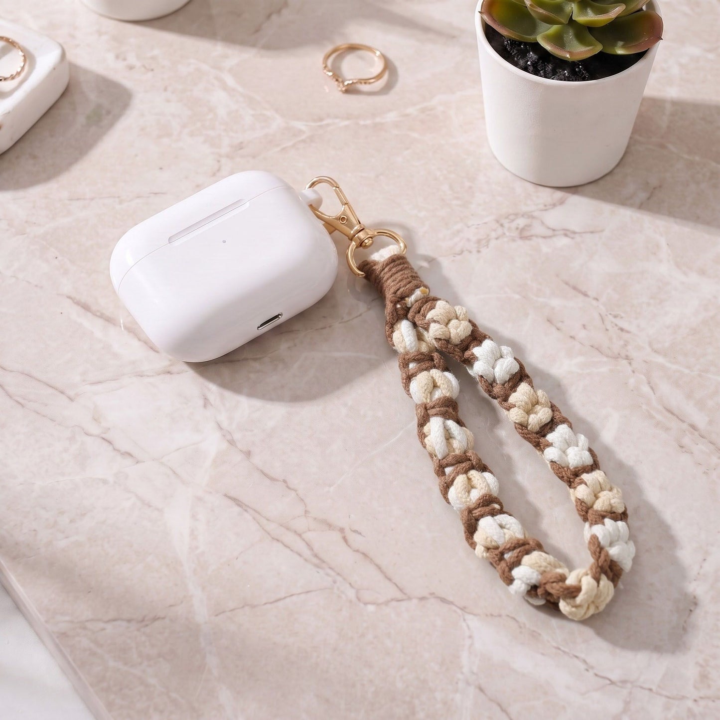 Floral Braided Wrist Strap with Swivel Clasp