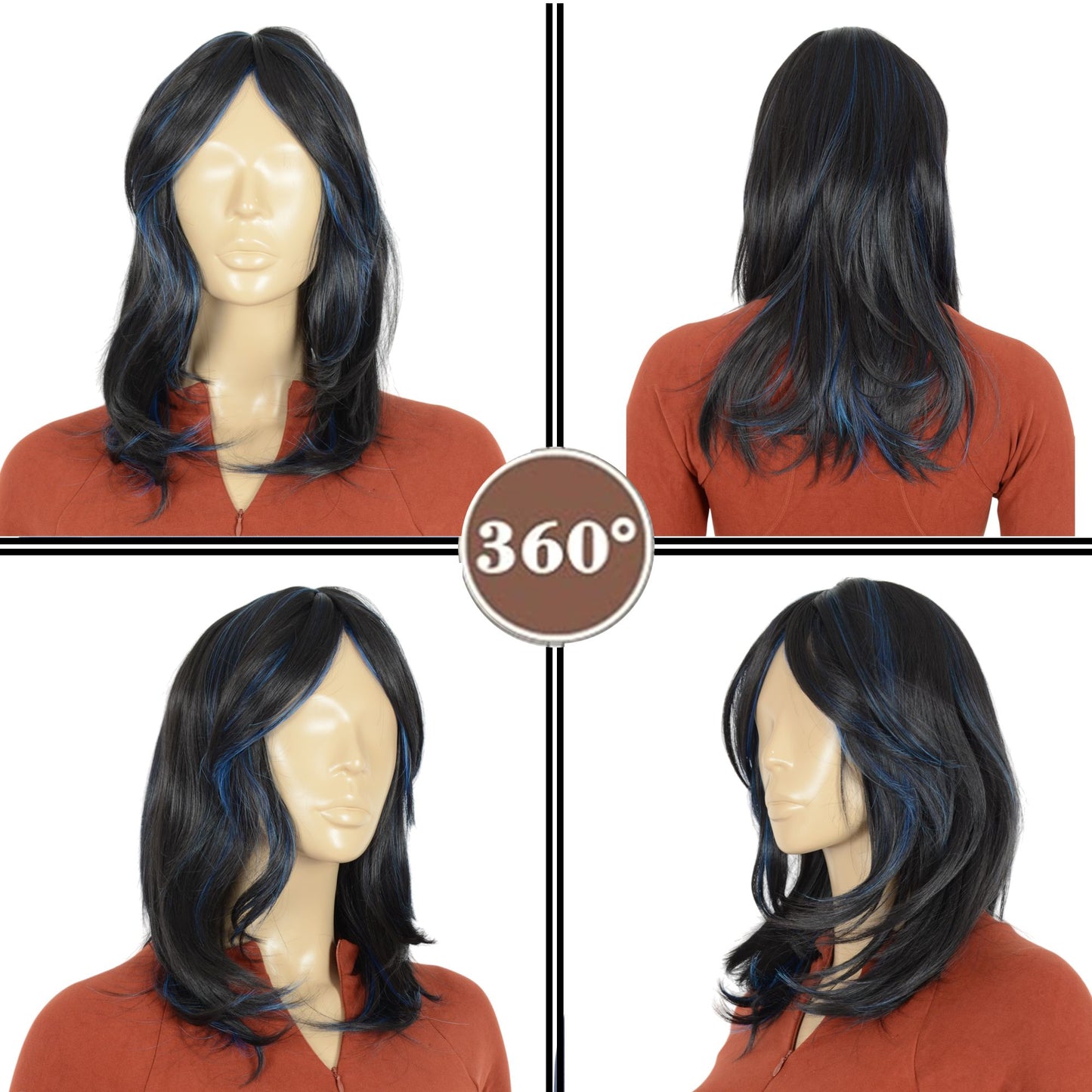 Women's Long Layered Straight Wig Synthetic Hair Fiber with Layered Bangs and Natural Highlights