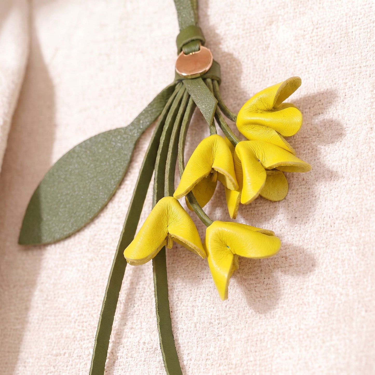 Flower Bag Charm with Leaf Detail and Loop Attachment