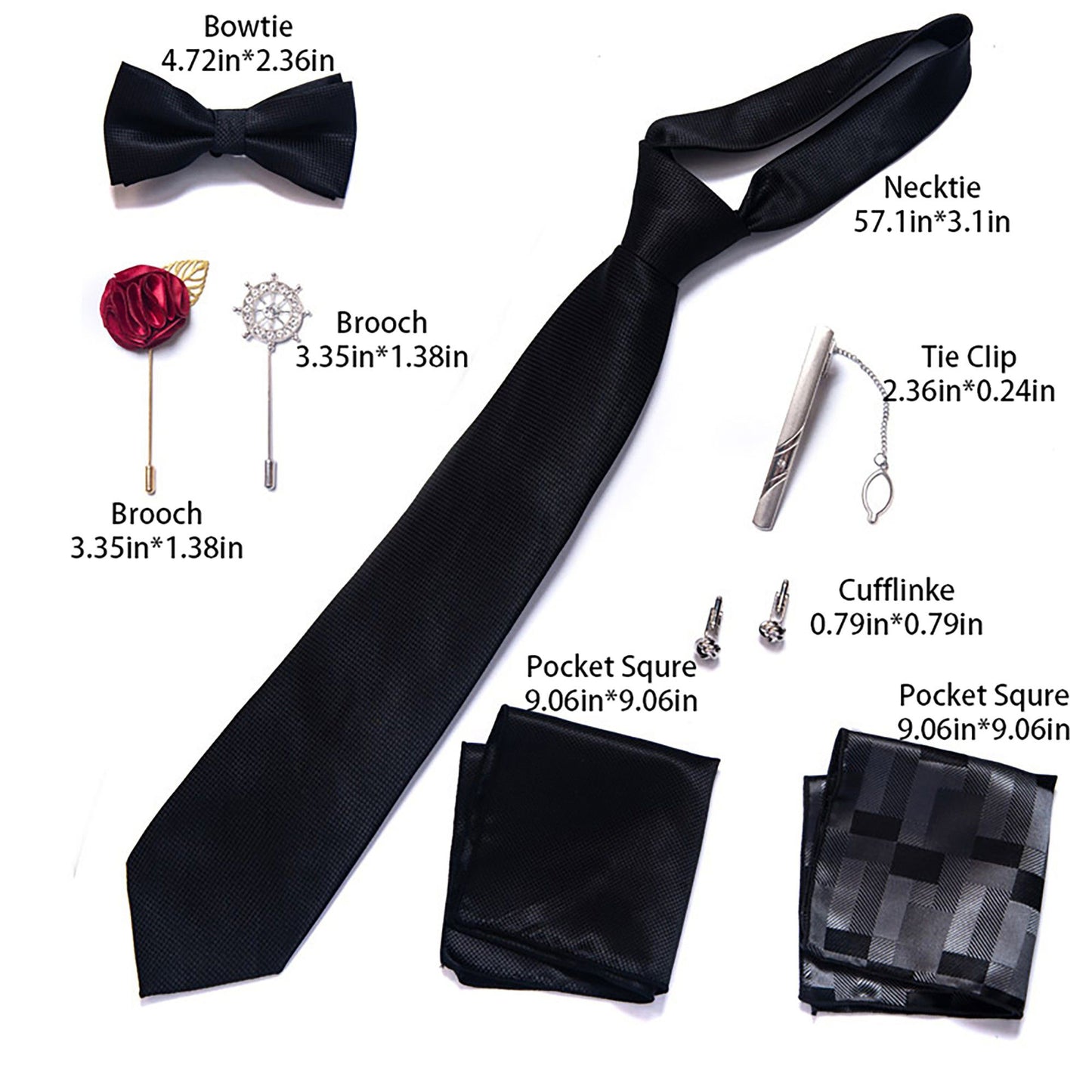 Men's Micro Grid Pattern Bow Tie Gift Set Pre-Tied Bowtie Pocket Square Cufflinks Tie Clip Formal Accessory Set